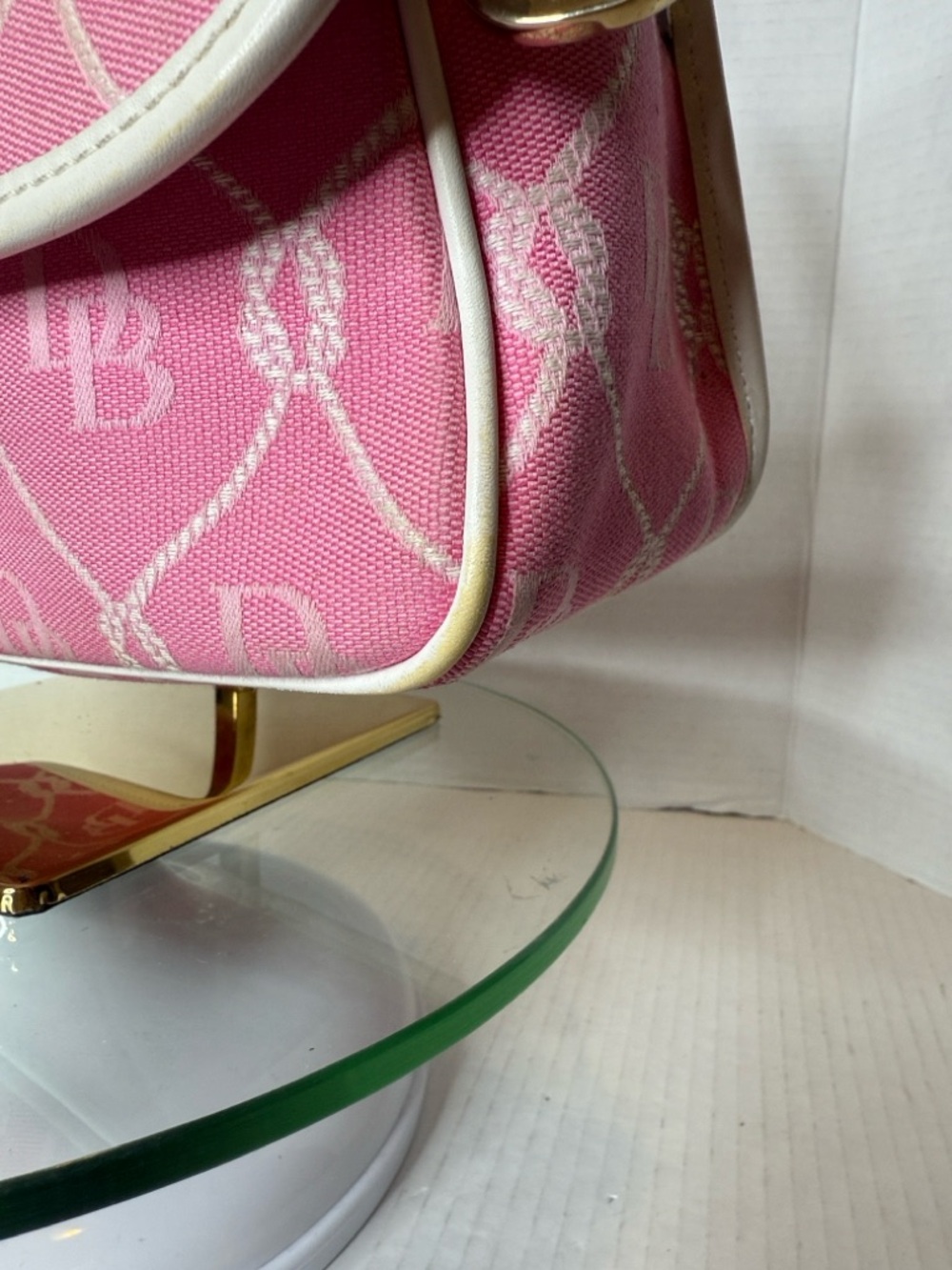 Dooney & Bourke Pink Canvas Monogram Shoulder Bag with White Trim - Picture 8 of 13